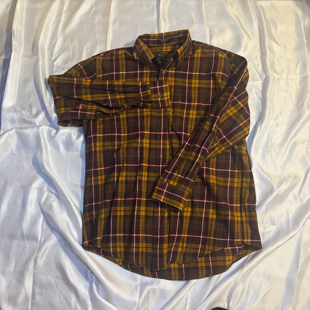 Orvis Signature Collection Shirt Mens L Cotton Wool Plaid Button Down Brown Yell